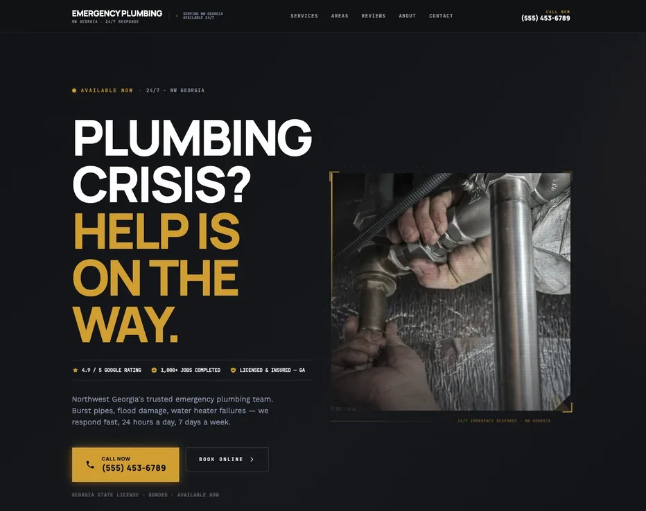 Emergency plumbing website - service area pages and click-to-call